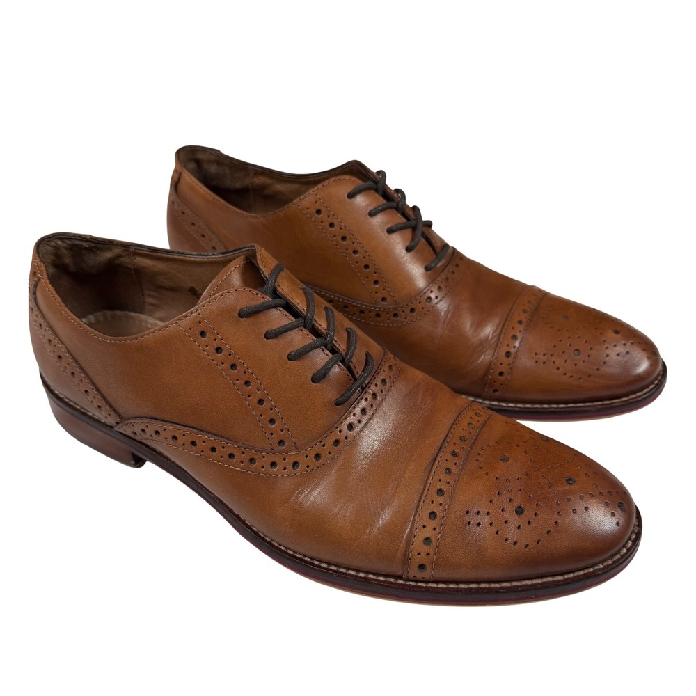 Johnston & Murphy Men Conrad Cap Toe Oxford Tan Leather Brogue Shoes 20-8682 10M